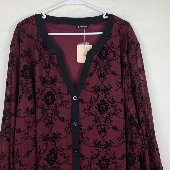NWT Bloom Chic Womens Plus Sz 30/6X Dressy Button Front Long Sleeve Blouse Top - Picture 2 of 8
